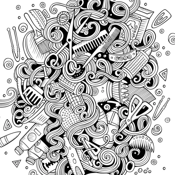 Desenhos Animados Doodles Bonito Mão Desenhada Cabeleireiro Ilustração Linha Arte — Vetor de Stock