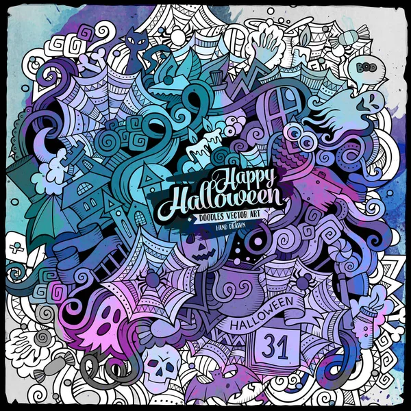 Tekenfilm Schattige Doodles Hand Getekend Halloween Illustratie Aquarel Gedetailleerd Met — Stockvector