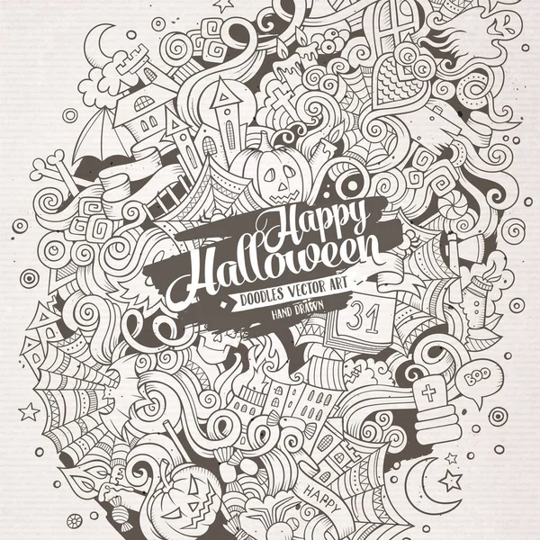 Cartoon Cute Doodles Hand Drawn Halloween Illustration Line Art Detailed — Stock Vector