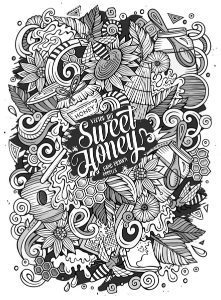Cartoon Roztomilé Čmáranice Ručně Kreslené Honey Ilustrace Čárové Umění Detailní — Stockový vektor