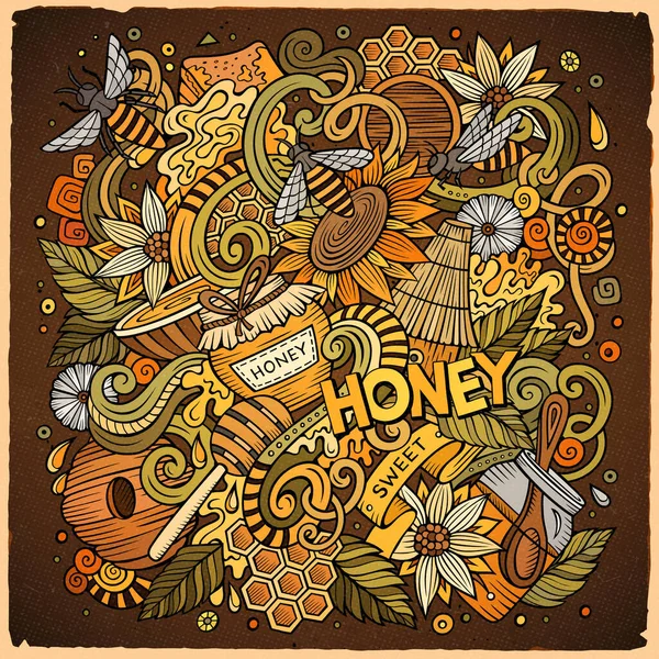 Cartoon Niedliche Kritzeleien Handgezeichnet Honey Illustration Bunt Detailliert Mit Vielen — Stockvektor