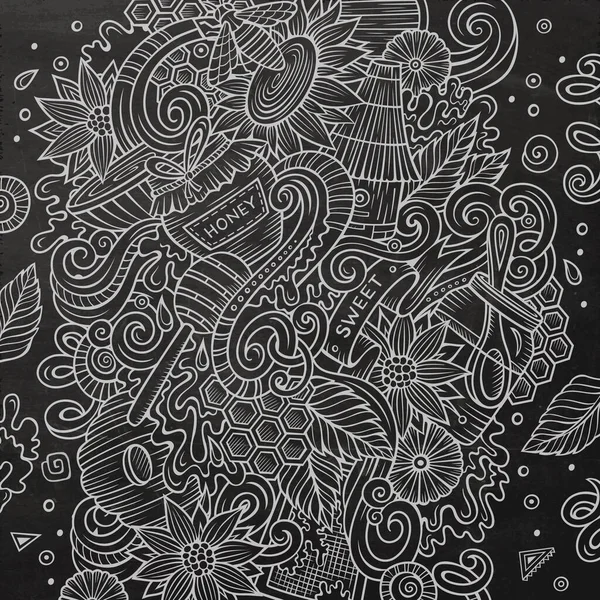 Κινούμενα Σχέδια Χαριτωμένο Κανίς Χέρι Ζωγραφισμένα Μέλι Εικόνα Chalkboard Λεπτομερή — Διανυσματικό Αρχείο
