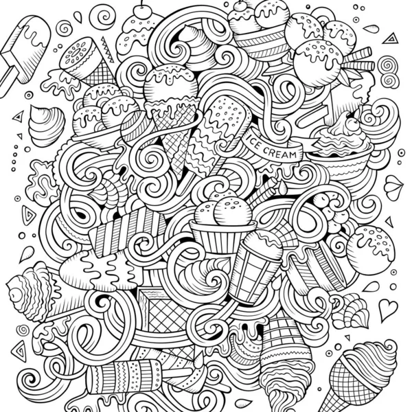 Desenhos Animados Desenhados Mão Doodles Ilustração Sorvete Arte Linha Detalhada —  Vetores de Stock