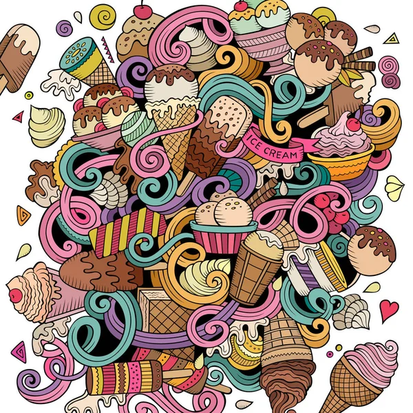 Cartoon Hand Drawn Doodles Ice Cream Illustration Line Art Colorful — Stock Vector