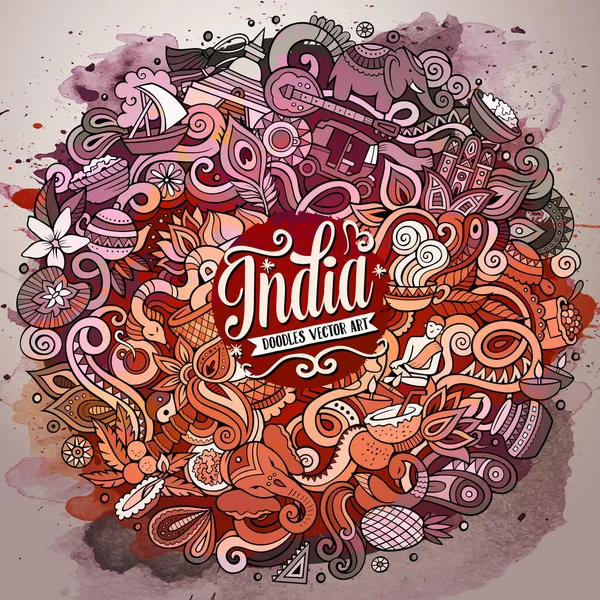 Rajzfilm Aranyos Firkák Kézzel Rajzolt India Illusztráció Akvarell Részletes Sok — Stock Vector