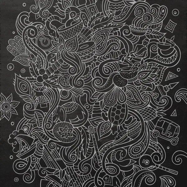 Картун Милий Каракулі Малював Індійські Ілюстрації Chalkboard Деталізований Багатьма Єктами — стоковий вектор
