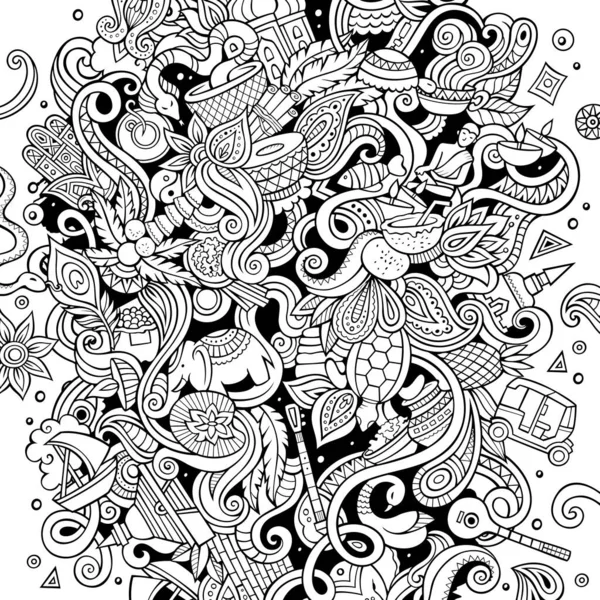 Cartoon Schattige Doodles Hand Getekend India Illustratie Line Art Gedetailleerd — Stockvector