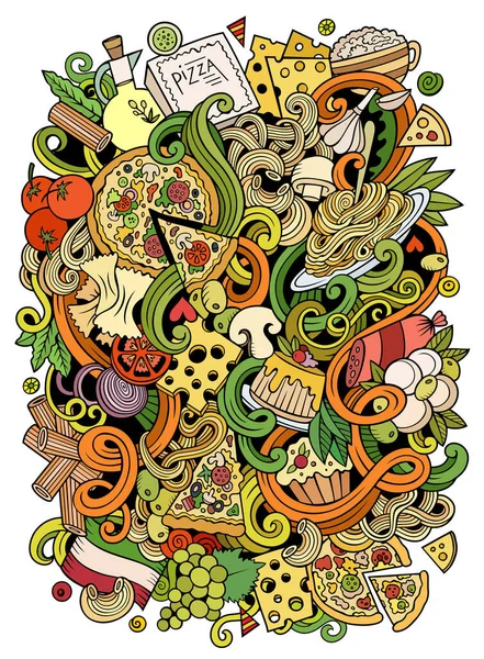 Tekenfilm Schattige Doodles Hand Getekend Italiaanse Voedsel Illustratie Kleurrijk Gedetailleerd — Stockvector