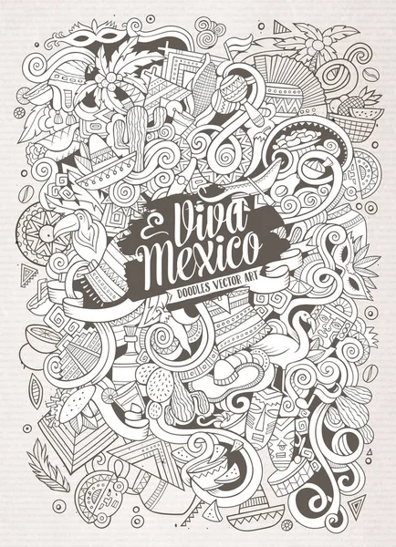 Ilustrasi Corat Coret Gambar Tangan Kartun Amerika Latin Line Art - Stok Vektor