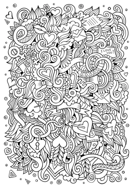 Cartoon Vecteur Dessiné Main Love Doodles Fond Design Esquissé Avec — Image vectorielle