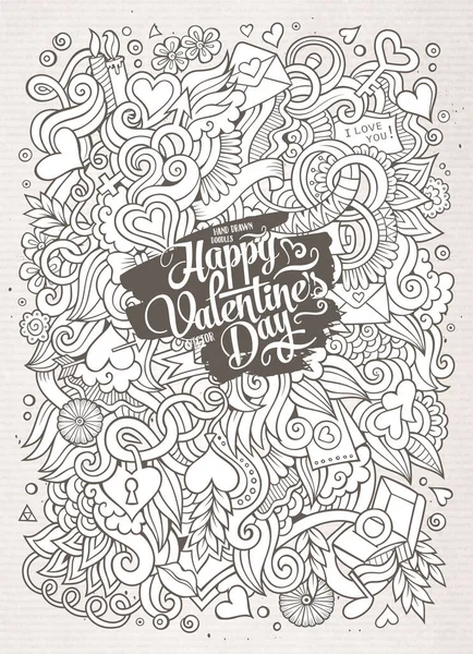 Desenhos Animados Doodles Bonito Mão Desenhada Valentine Day Ilustração Linha —  Vetores de Stock