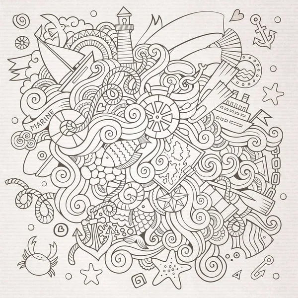 Doodles Fondo Náutico Marino Decorativo Abstracto Vector — Vector de stock