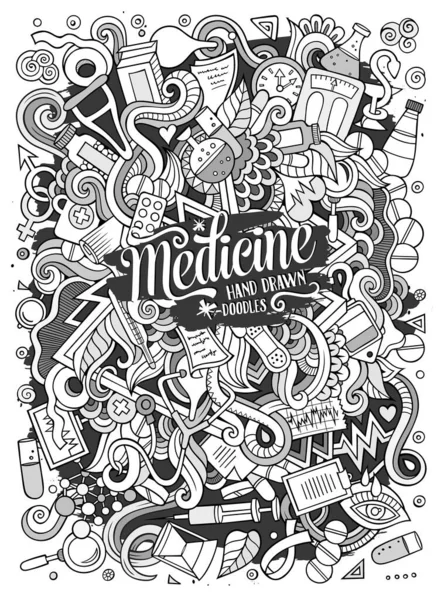 Cartoon Cute Doodles Hand Drawn Medical Illustration Line Art Detailed — Stock Vector