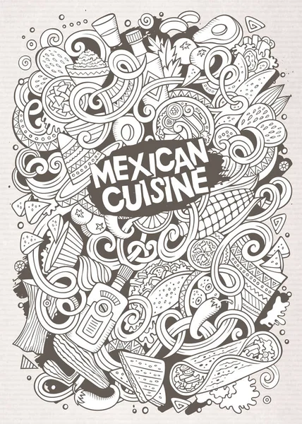 Desenhos Animados Doodles Bonito Mão Desenhada Ilustração Comida Mexicana Linha — Vetor de Stock