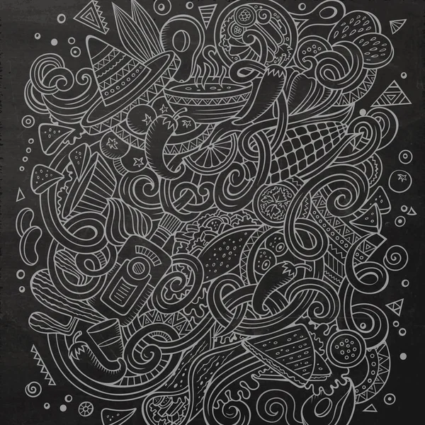 Desenhos Animados Doodles Bonito Mão Desenhada Ilustração Comida Mexicana Chalkboard — Vetor de Stock