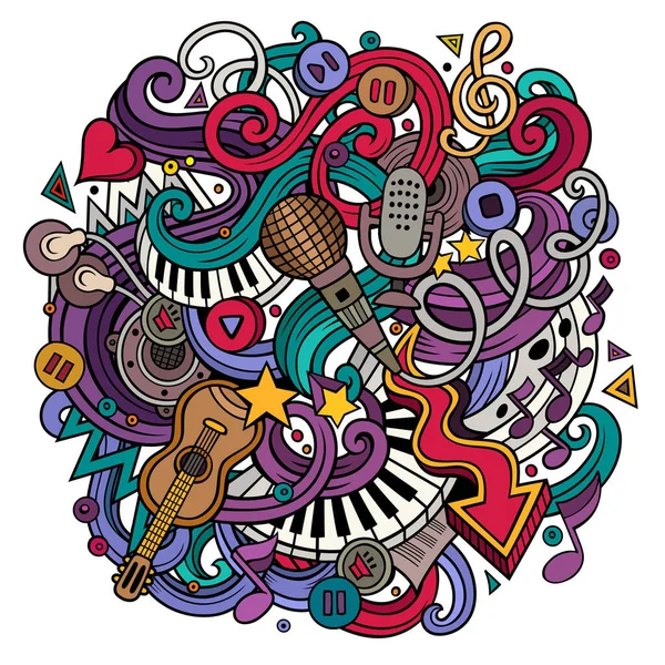 Dibujos Animados Dibujados Mano Garabatos Ilustración Musical Colorido Detallado Con — Vector de stock