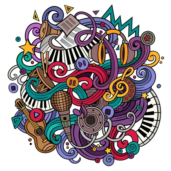 Dessin Animé Gribouillis Main Illustration Musicale Coloré Détaillé Avec Beaucoup — Image vectorielle