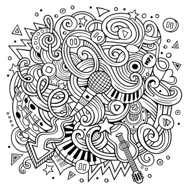 Desenhos Animados Desenhados Mão Doodles Ilustração Musical Linha Arte Detalhada — Vetor de Stock