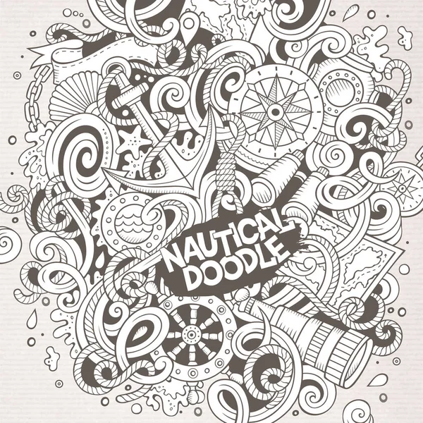 การ Doodles อวาดภาพประกอบทางทะเล รายละเอ ยดศ ลปะบรรท นหล งของว านวนมาก งานศ — ภาพเวกเตอร์สต็อก