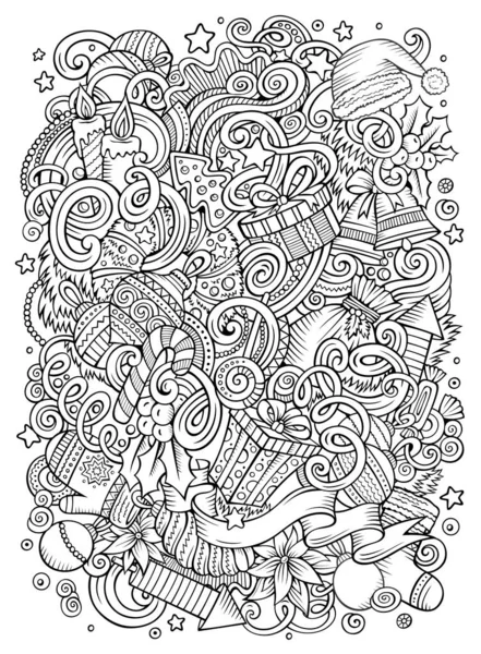Мультфильм Милые Духи Ручной Нарисованной Новогодней Иллюстрации Линейное Искусство Детальное — стоковый вектор