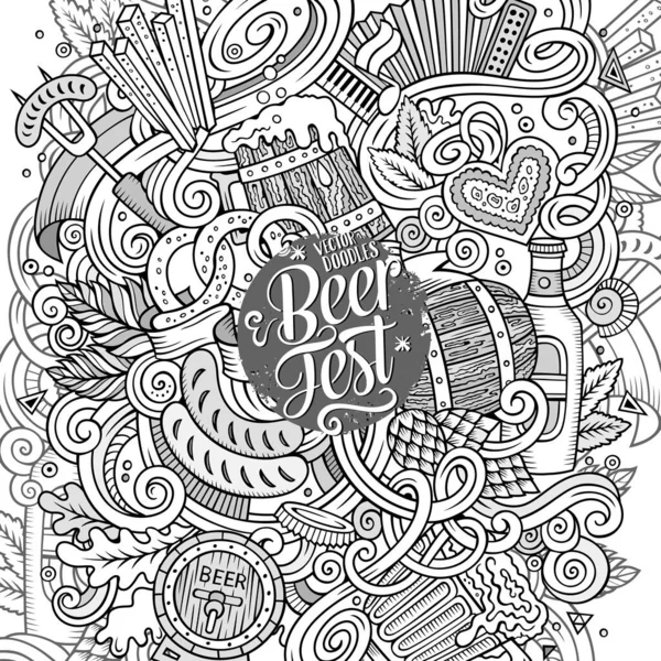 Cartone Animato Carino Scarabocchi Disegnati Mano Beer Design Telaio Linea — Vettoriale Stock