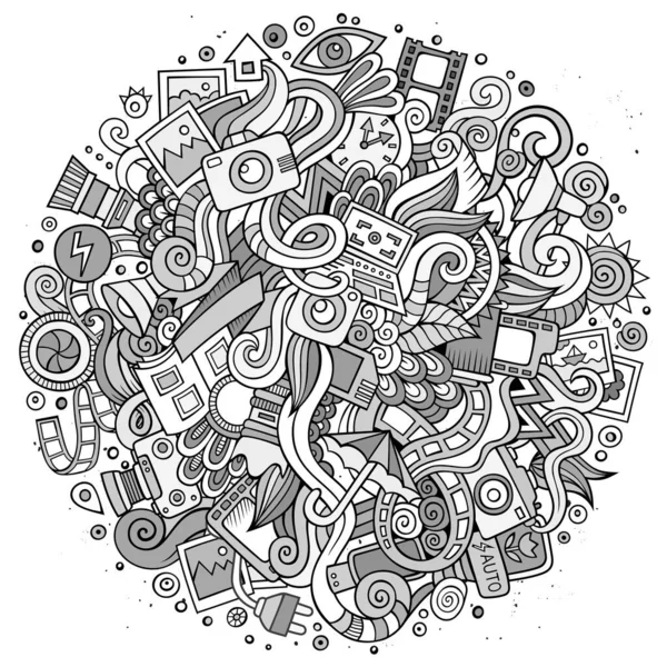 Cartoon Niedliche Kritzeleien Handgezeichnet Foto Illustration Linienkunst Detailliert Mit Vielen — Stockvektor