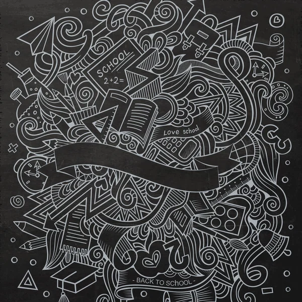 Tecknad Vektor Handritade Doodle Temat Utbildning Chalkboard Design Bakgrund Med — Stock vektor