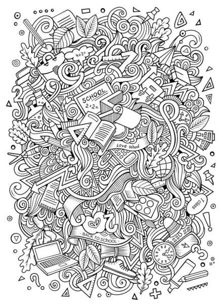 Cartoon Schattige Doodles Met Hand Getekend School Illustratie Line Art — Stockvector