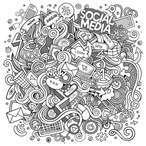 Cartoon Schattige Doodles Hand Getekend Social Media Illustratie Line Art — Stockvector