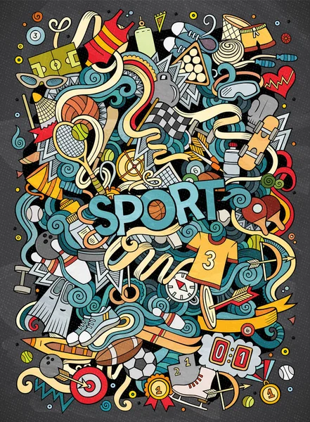 Cartoon Schattige Doodles Met Hand Getekend Sport Illustratie Kleurrijk Gedetailleerd — Stockvector