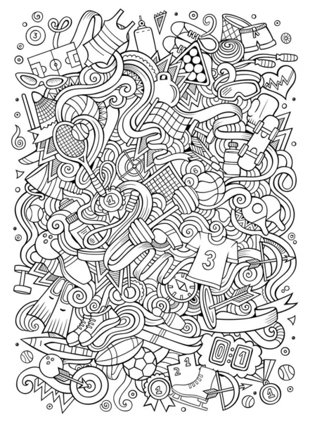 Cartoon Schattige Doodles Met Hand Getekend Sport Illustratie Line Art — Stockvector