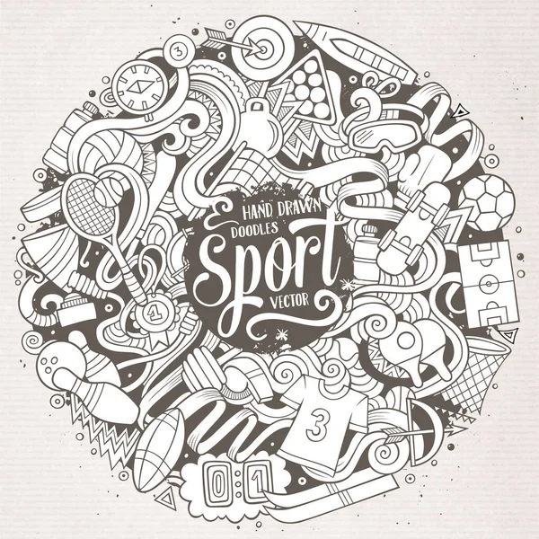 Κινούμενα Σχέδια Χαριτωμένο Μουντζούρες Χέρι Ζωγραφισμένα Αθλητισμός Εικόνα Γραμμή Τέχνη — Διανυσματικό Αρχείο