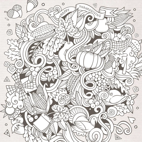 Картонний Вектор Накреслив Doodle Thanksgiving Шкідливий Дизайн Предметами Символами — стоковий вектор