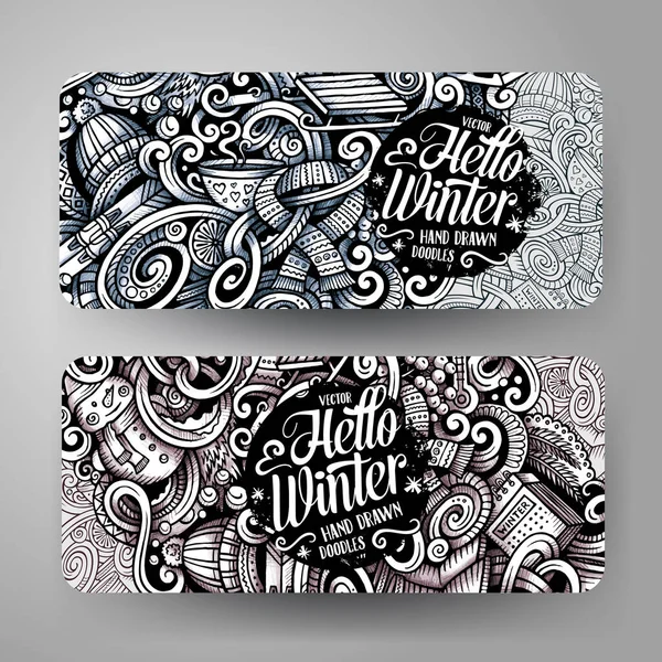 Cartoon Traço Gráfico Linha Artvector Mão Desenhada Doodles Inverno Temporada — Vetor de Stock