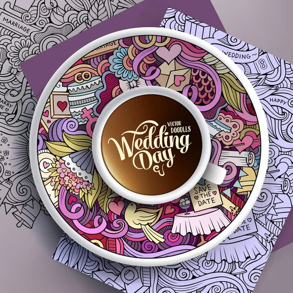 Illustration Vectorielle Avec Une Tasse Café Griffes Mariage Dessinées Main — Image vectorielle