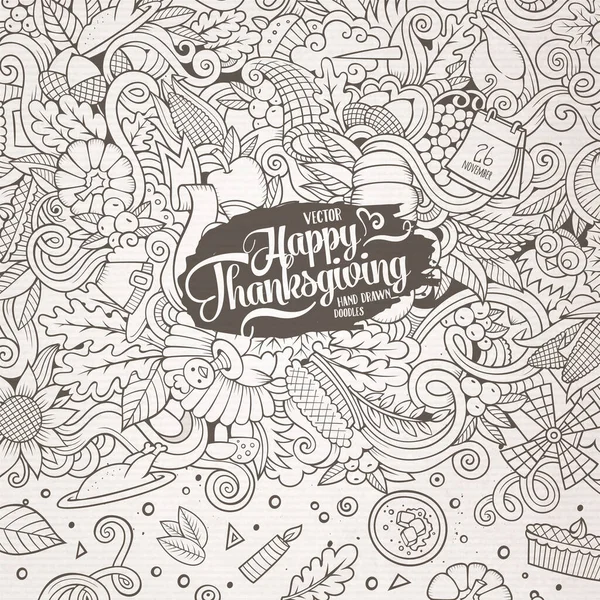 Cartoon Vector Met Hand Getekend Doodle Thanksgiving Frame Sketchy Kaart — Stockvector