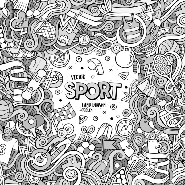 Kreskówka Cute Doodles Ręcznie Rysowane Sport Frame Design Linia Sztuki — Wektor stockowy