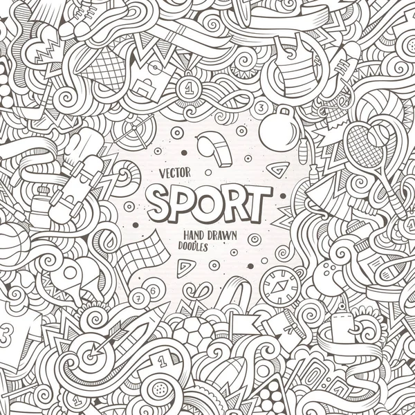 Cartoon Cute Doodles Hand Drawn Sport Frame Design Line Art — Stock Vector