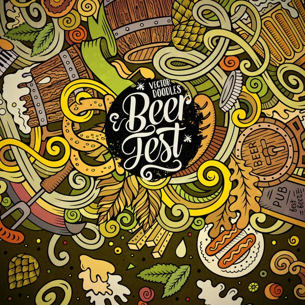 Cartone Animato Carino Scarabocchi Disegnati Mano Beer Design Telaio Colorato — Vettoriale Stock