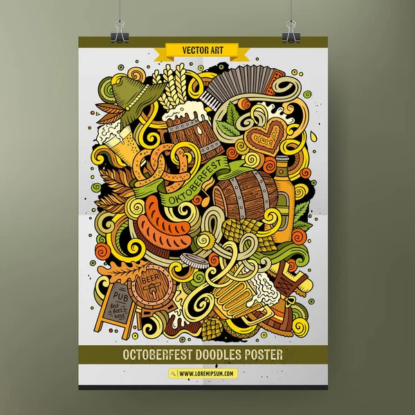 Cartone Animato Colorato Disegnato Mano Scarabocchi Modello Poster Oktoberfest Molto — Vettoriale Stock