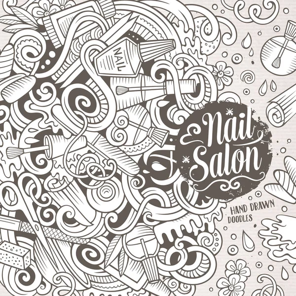 Kreskówka Cute Doodles Ręcznie Rysowane Nail Salon Projekt Ramy Skecz — Wektor stockowy