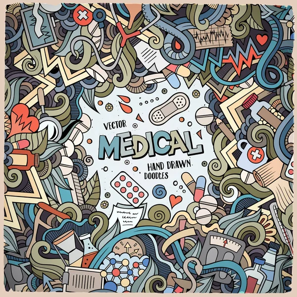 Karikatür Çizimi Tıbbi Çerçeve Tasarımı Renkli Detaylar Arka Planda Bir — Stok Vektör