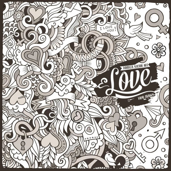 Cartone Animato Carino Scarabocchi Disegnati Mano Design Cornice San Valentino — Vettoriale Stock