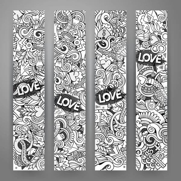 Grafikvektor Handgezeichnet Love Und Valentines Doodle Vertcal Line Art Banner — Stockvektor