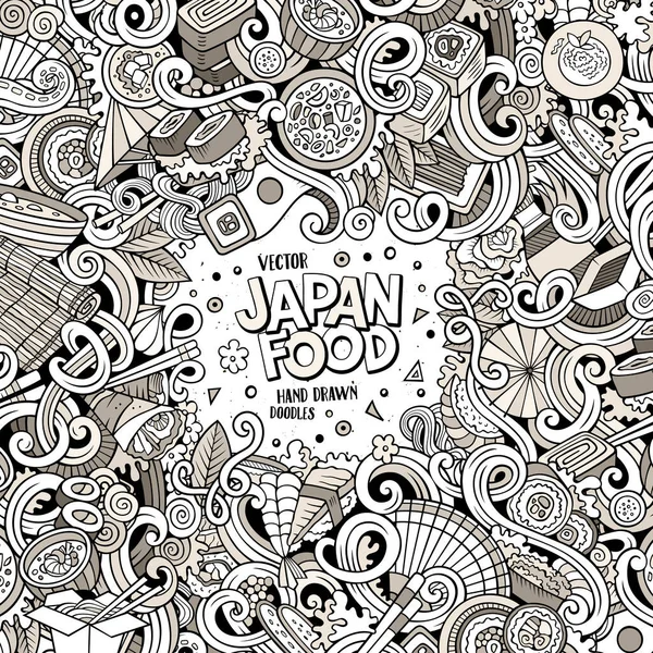 Kreskówka Ręcznie Rysowane Bazgroły Japonia Ramki Żywności Sztuka Linii Szczegółowe — Wektor stockowy