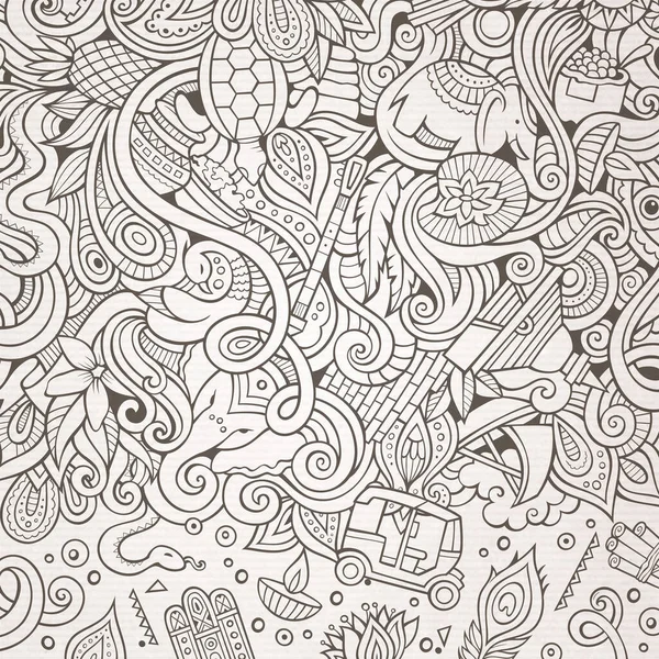 Tecknad Handritade Doodles Indien Illustration Linje Konst Ram Detaljerad Med — Stock vektor