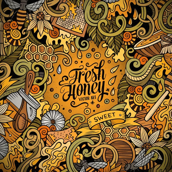 Cartoon Niedliche Kritzeleien Handgezeichnet Honey Rahmen Design Bunt Detailliert Mit — Stockvektor