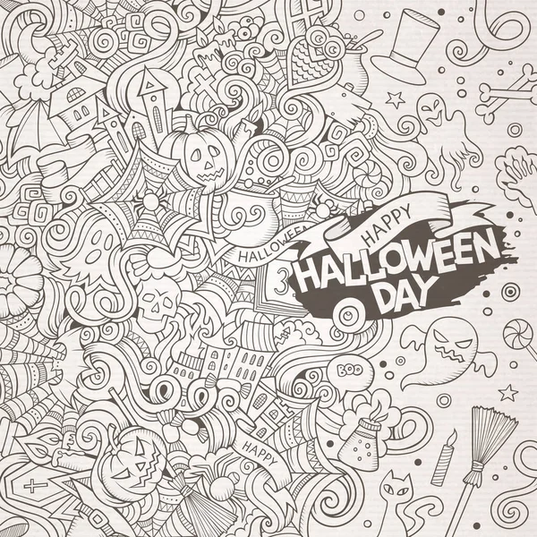 Κινούμενα Σχέδια Χαριτωμένο Doodles Χέρι Που Happy Halloween Σχεδιασμό Πλαίσιο — Διανυσματικό Αρχείο