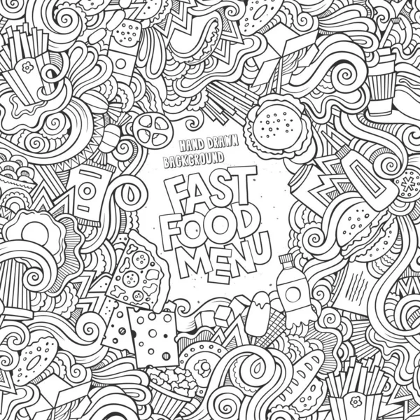 Fast Food Doodles Elements Frame Background Vector Illustration — Stock Vector