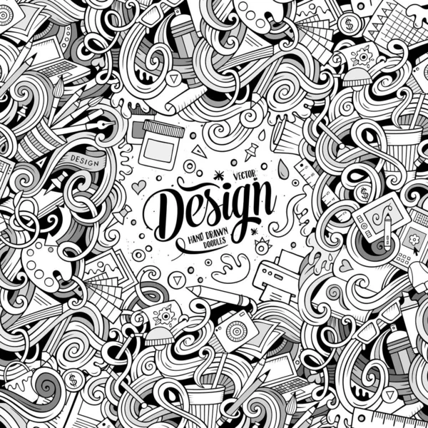 Desenhos Animados Bonito Doodles Mão Desenhado Conceito Quadro Design Linha —  Vetores de Stock